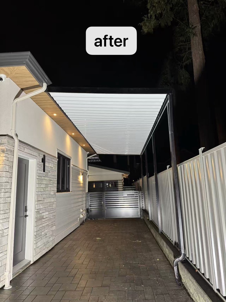 Richmond aluminum carport-style patio cover with black frame after installation
